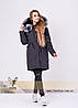 Жіноча зимова парка сірого кольору з пісцевим хутром , фото 2