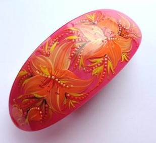 Заколка-автомат для волосся з ручним розписом"Рожеві лілії"