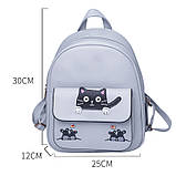 Рюкзак жіночий для дівчаток Кіт з мишками (сірий), фото 6
