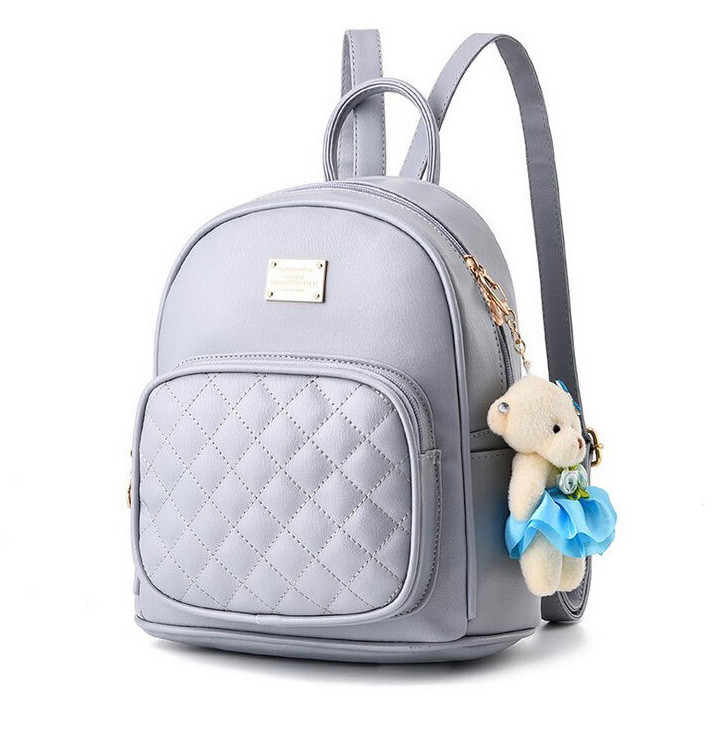 Рюкзак міський жіночий з екошкіри для дівчат, дівчаток з ведмедиком (сірий), фото 1