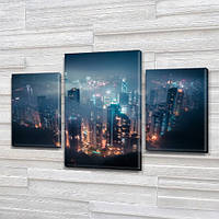 Модульная триптих картина Город ночью, на ПВХ ткани, 45х70 см, (30x20-2/45x25) 90, 60, ПВХ ткань