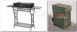 Мангал кований садовий зі знімними коробом (сталь 2 мм), бічними полицями та чохлом-накидкою М33-2ч