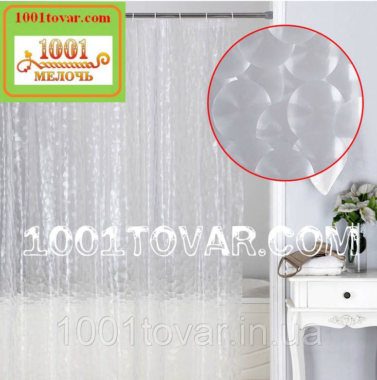 Силіконова шторка для ванної кімнати з 3D ефектом, розмір 180х180 див., біло-прозора, фото 1