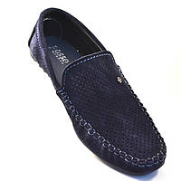 Літні чоловічі мокасини замшеві з перфорацією сині взуття великий розмір Rosso Avangard BS M4 Blu Night Perf
