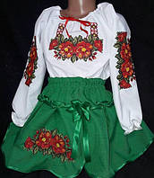 Вышитый костюм на девочку " Два мака" с зеленой вышитой юбкой.