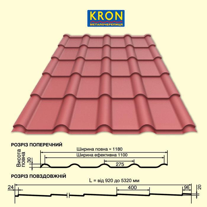 Металочерепи KRON 400 0.45 мм.RAL 8017 PEMA (Blacy Pruszynski)