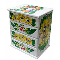 Скринька комод,"Українка з соняшниками", біла, розписано вручну, масив дерева (22,5х15х26 см)