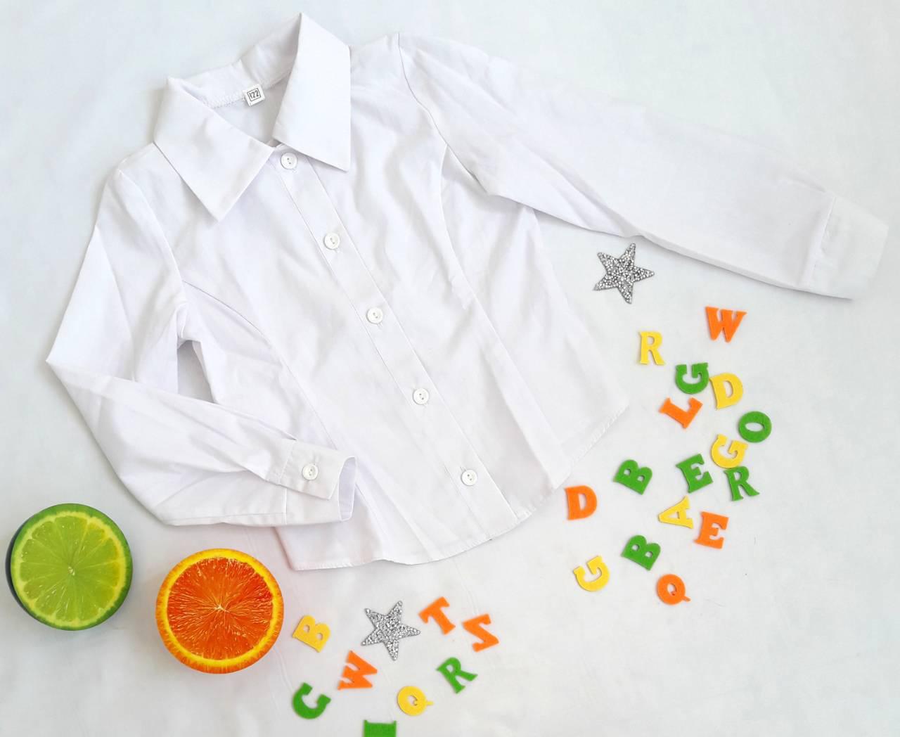 Блузка шкільна дитяча строгий крій, розмір 134, білий