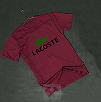 Футболка Лакост мужская хлопковая, спортивная летняя футболка Lacoste, Турецкий хлопок, S бордовая