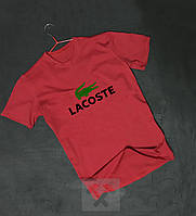 Футболка Лакост мужская хлопковая, спортивная летняя футболка Lacoste, Турецкий хлопок, S Красная