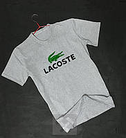 Футболка Лакост мужская хлопковая, спортивная летняя футболка Lacoste, Турецкий хлопок, S Серая