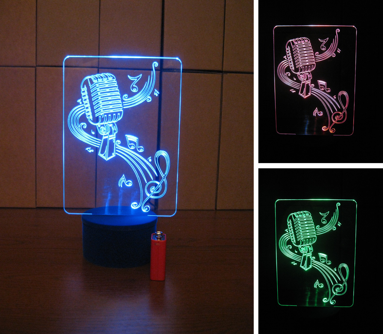3d-світильник Мікрофон і скрипковий ключ, 3д-нічник, кілька підсвічувань (на батарейці), фото 1