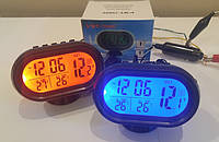 Автомобільні годинник з термометром і вольтметром VST 7009V, фото 2