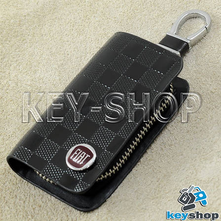 Ключниця кишенькова (шкіряна, чорна, з тисненням, на блискавці, з карабіном, кільцем), логотип авто Fiat (Фіат), фото 2