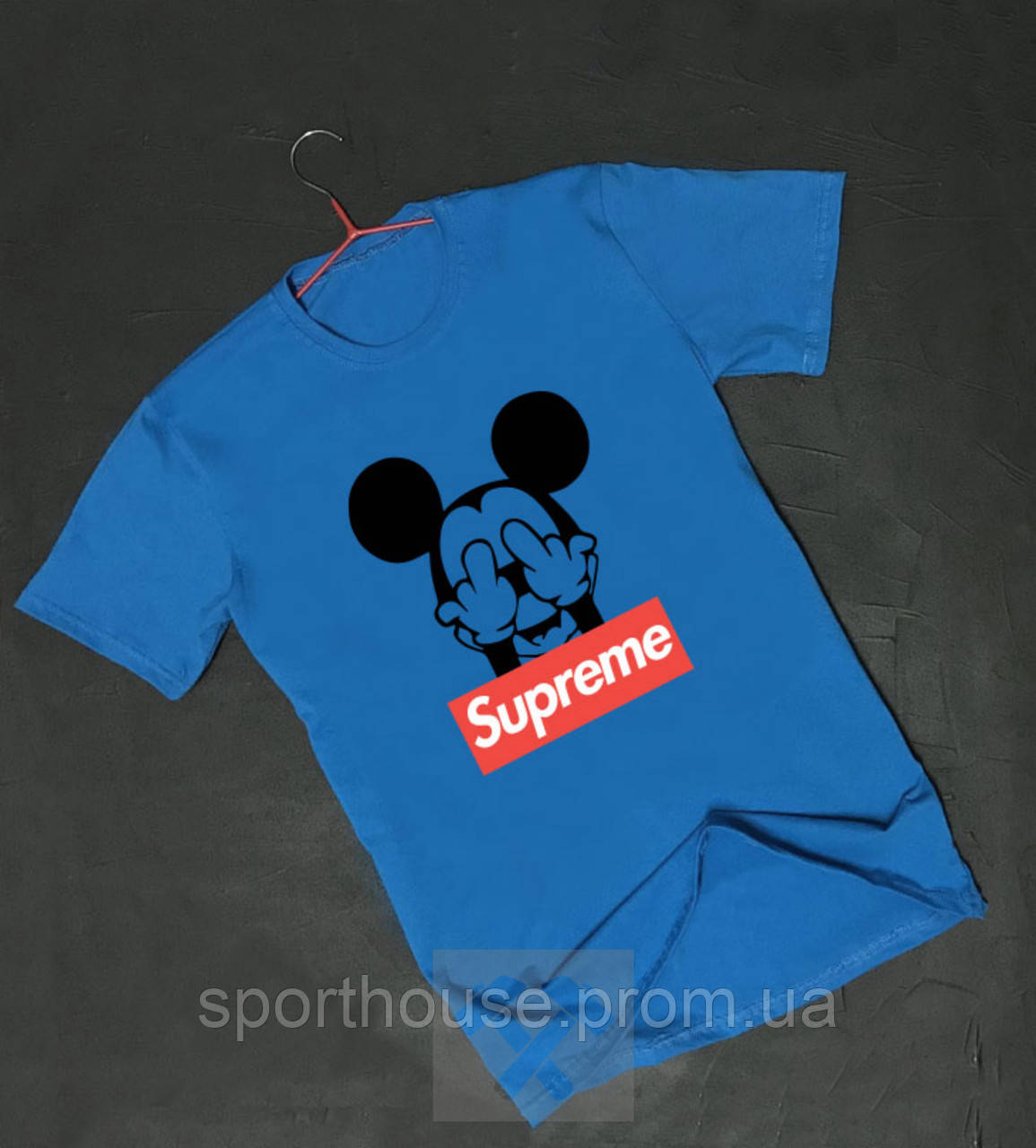 Чоловіча футболка Supreme, чоловіча футболка Супрем, спортивна, брендовий, бавовна, синя, всі розміри S