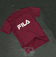 Футболка Фила мужская хлопковая, спортивная летняя футболка Fila, Турецкий хлопок, S бордовая