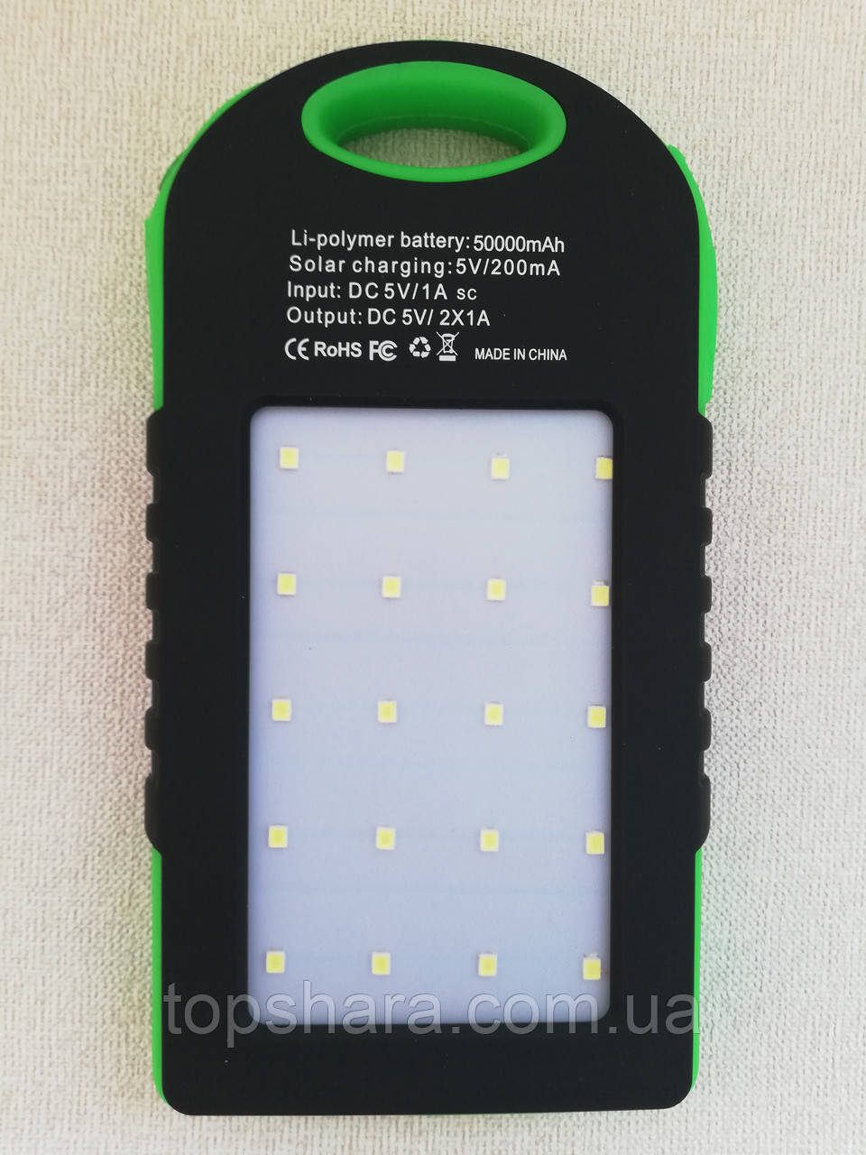 Портативне зарядне Power Bank Solar 50000 mAh на сонячній батареї, зелений , фото 1