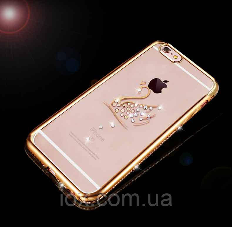 Чехол-накладка Лебедь со стразами и золотистым ободком и для Apple Iphone 7 Plus / 8 Plus
