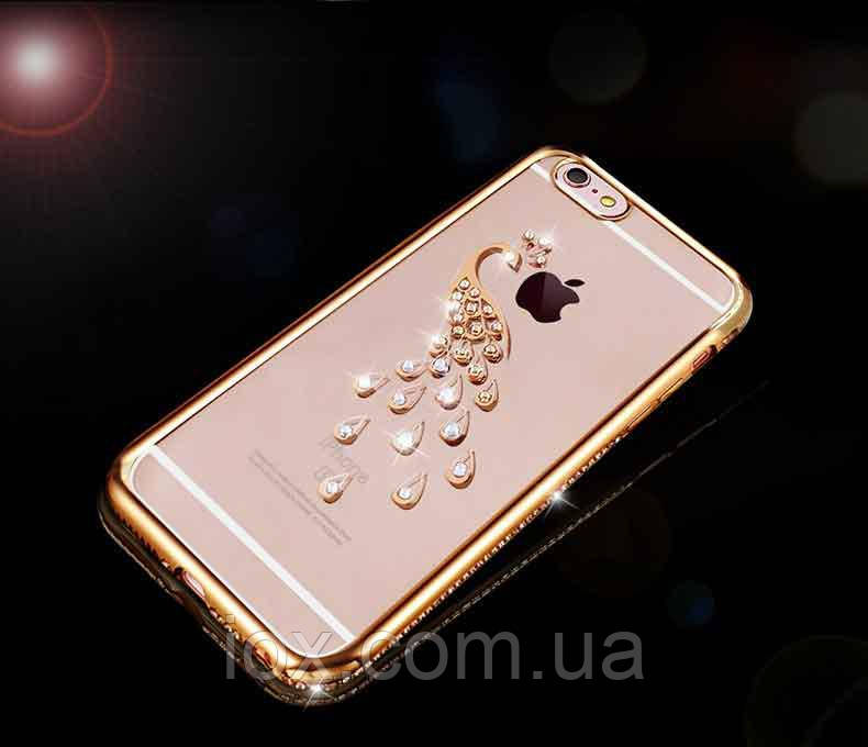 Чохол-накладка Павич зі стразами і золотистим обідком і для Apple Iphone 7 Plus / 8 Plus