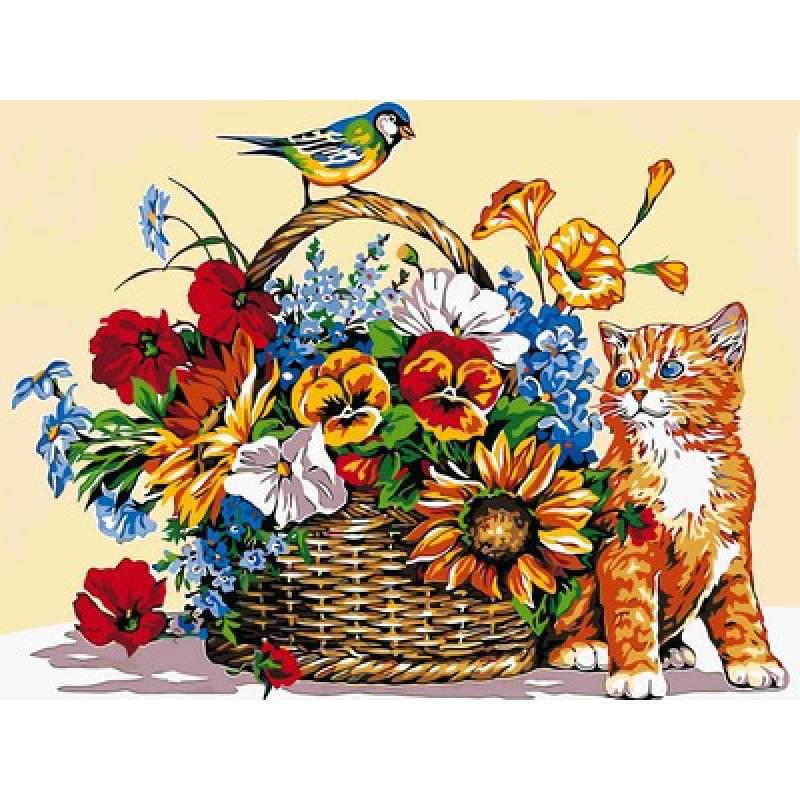 Розмальовка за номерами Babylon Turbo Кошеня і синичка (VK181) 30 х 40 см, фото 1