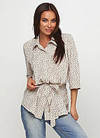 Рубашка, Блузка с коротким рукавом свободного покроя с поясом (светло-бежевый)