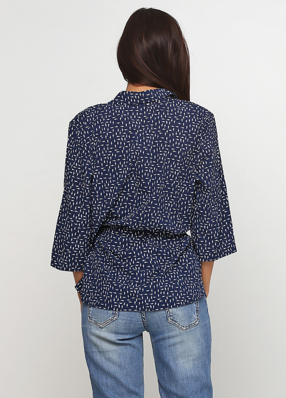 Рубашка, Блузка с коротким рукавом свободного покроя с поясом (тёмно-синий) - фото 2 - id-p738531268