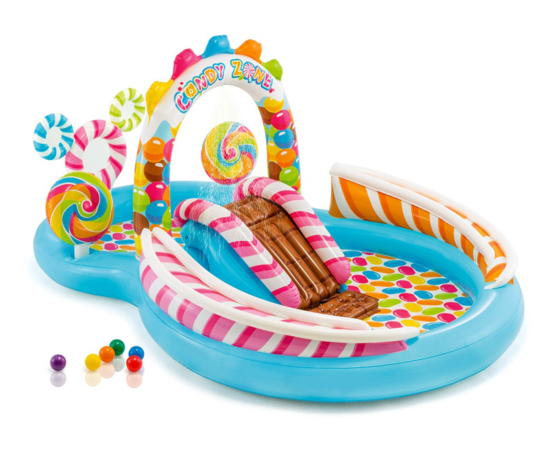 Дитячий ігровий центр Intex 57149 "Карамель" (295х191х130 см) гірка, душ