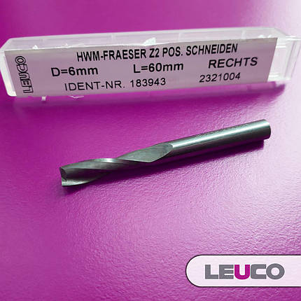 6х22х60х6 Z=2 Спіральна фреза Leuco для чистової обробки, фото 1