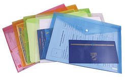 Папка-конверт на кнопці А4, напівпрозора, асорті. AXENT