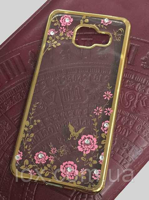 Золотистий силіконовий чохол з камінчиками Сваровскі для Samsung Galaxy A3 2016