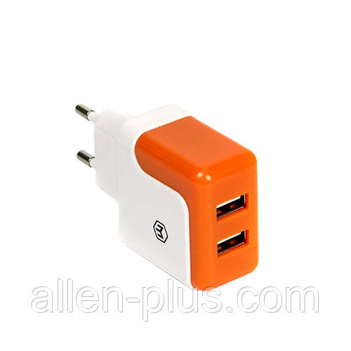 Адаптер живлення (USB зарядка) HAVIT HV-UC309, white/orange, 2.1 А (Реальних 2.1 Ампера!)