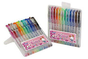 Набір ручок гелевих 12 кольорів ООПТ First Glitter в пластиковому пеналі