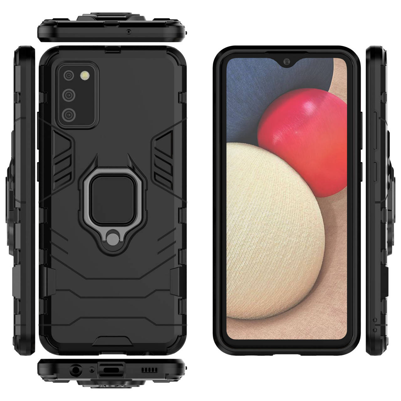 

Бронированный чехол для Samsung Galaxy A02S A025 с кольцом Black, Черный