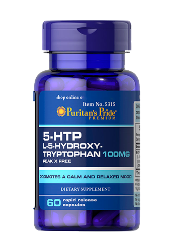 Puritan's Pride 5-HTP 100 mg, 5-гідрокситриптофан, Антидепресант (60 капс.)