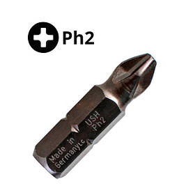 Біта, насадка для шуруповерта, хрестовина РН-2 25мм USH\Germany (1шт.)