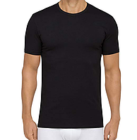 Однотонна чорна базова чоловіча футболка серія ПРЕМІУМ із короткими рукавами 90% бавовна 10% еластан Л