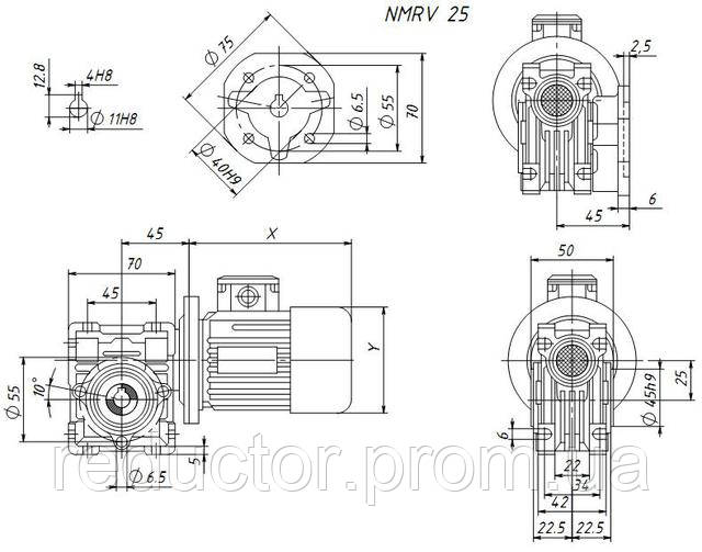 габариты редуктора НМРВ 025
