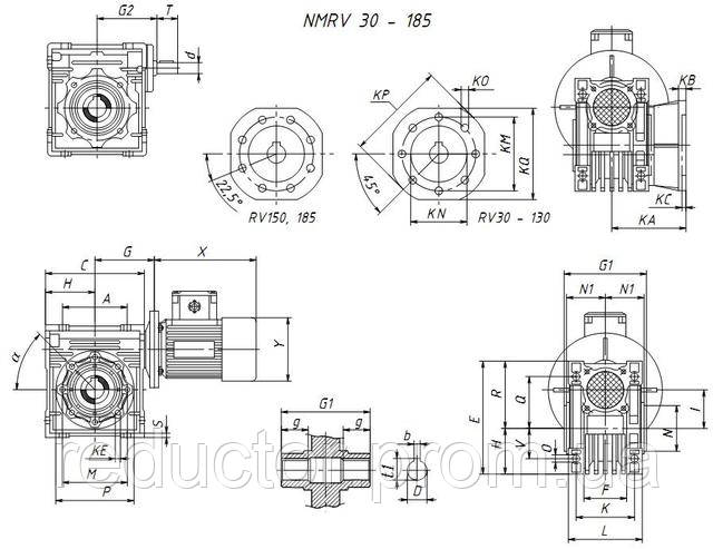 габариты редукторов НМРВ 030 - 185