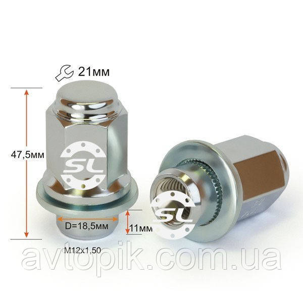 Колесные Гайки Starleks Прессшайба D-18.5 (M12x1.5x47 NEX21) Хром ...