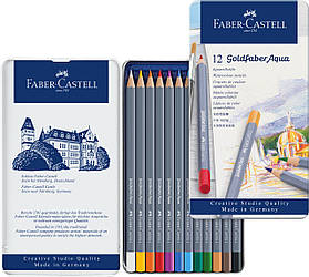 Акварельні олівці Faber-Castell Goldfaber Aqua в металевій коробці, 12 кольорів, 114612