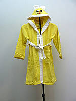 Детский халат велюровый с капюшоном, 9-10 лет желтый
