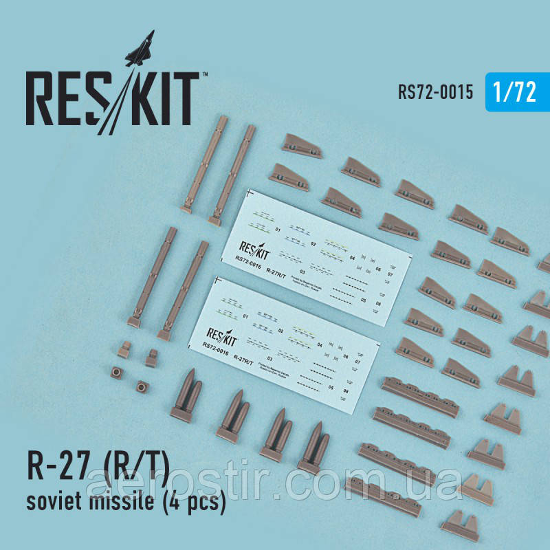 R-27 (R,T) soviet missile (4 pcs) (Mig-29, Su-27/30/32/33/35/37) 1/72 RES/KIT 72-0015