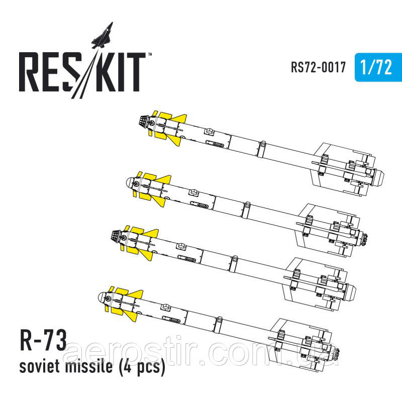 R-73 soviet missile (4 pcs) (Mig-29, Su-27/30/32/33/35/37) 1/72 RES/KIT 72-0017