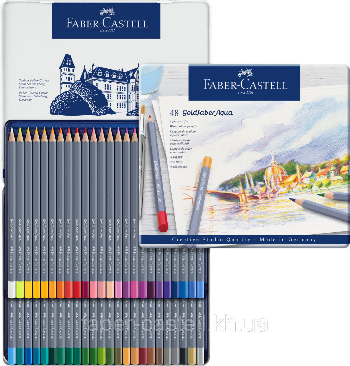 Акварельні олівці Faber-Castell Goldfaber Aqua в металевій коробці, 48 кольорів, 114648