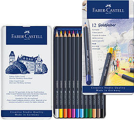 Кольорові олівці Faber-Castell Goldfaber Colour pencil в металевій коробці, 12 кольорів, 114712