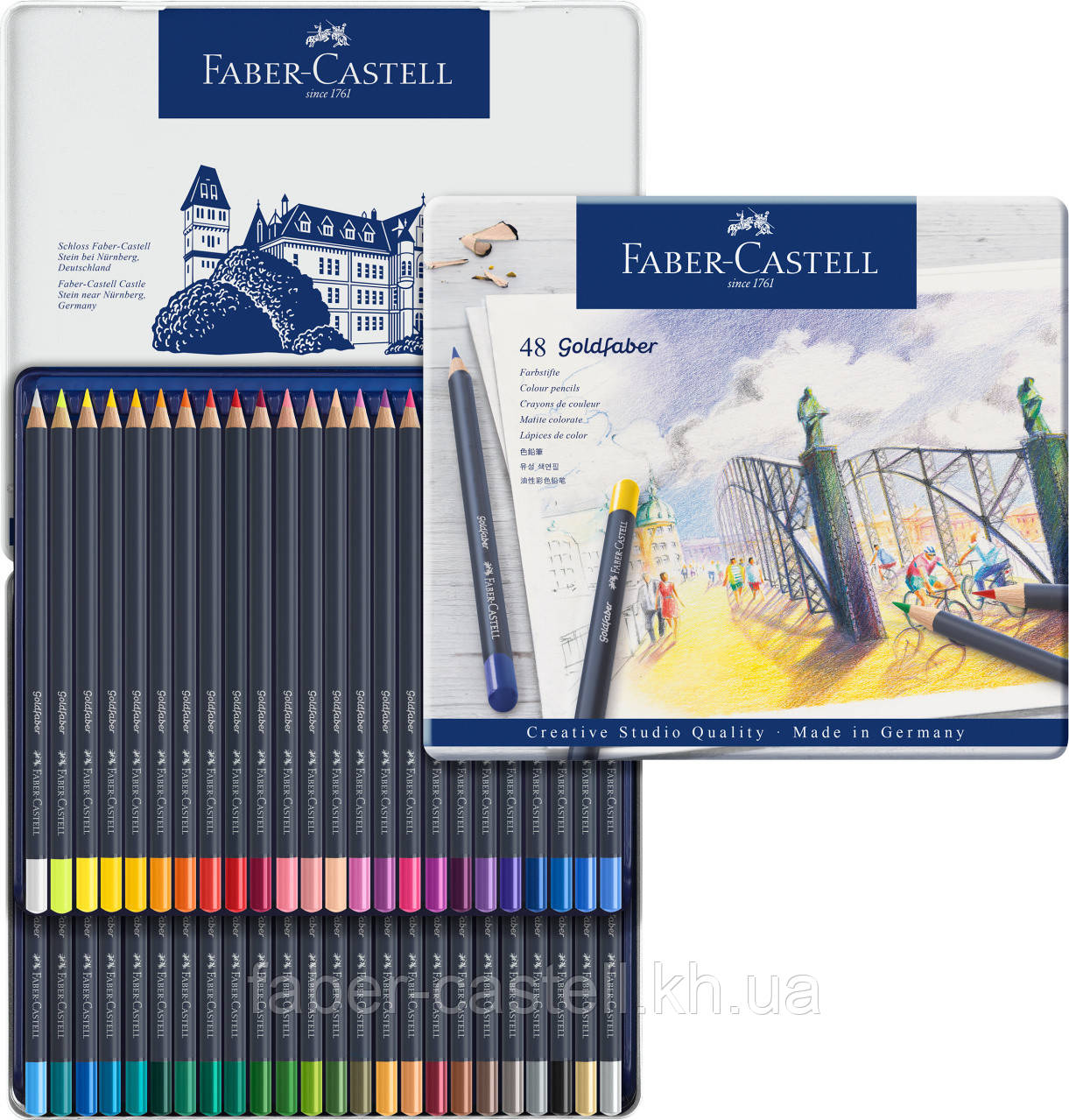 Кольорові олівці Faber-Castell Goldfaber Colour pencil в металевій коробці, 48 кольорів, 114748