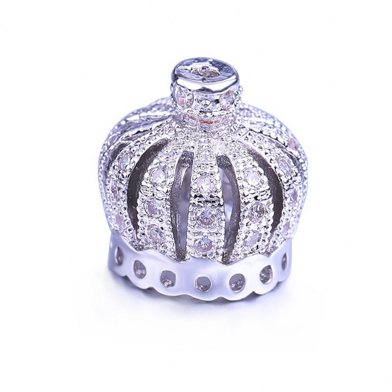 Концевик "Корона", шапочка для сережок із фіанітами, Silver, 1 шт.