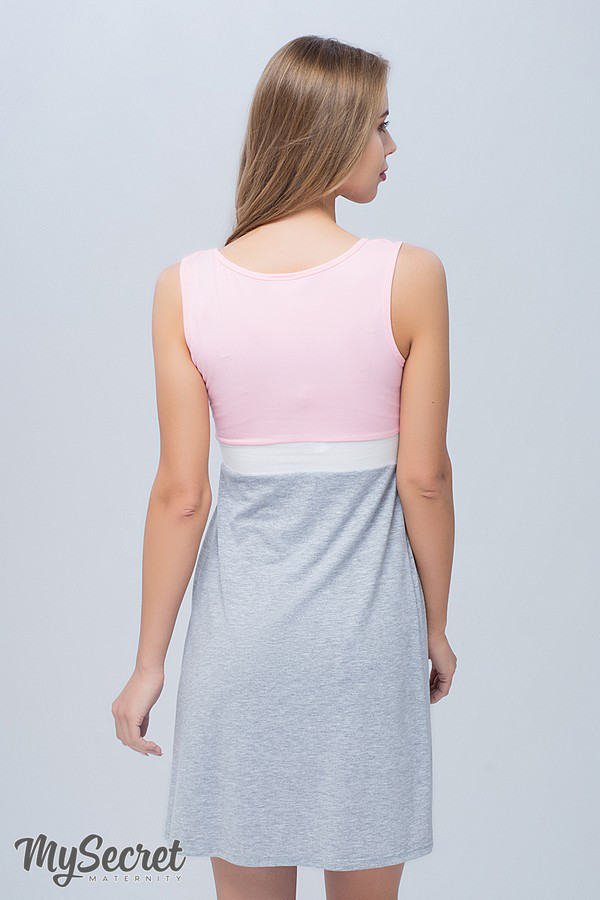 Комплект для беременных и кормящих (халат+ночная сорочка), розовый с серым, размер М - фото 8 - id-p739725536