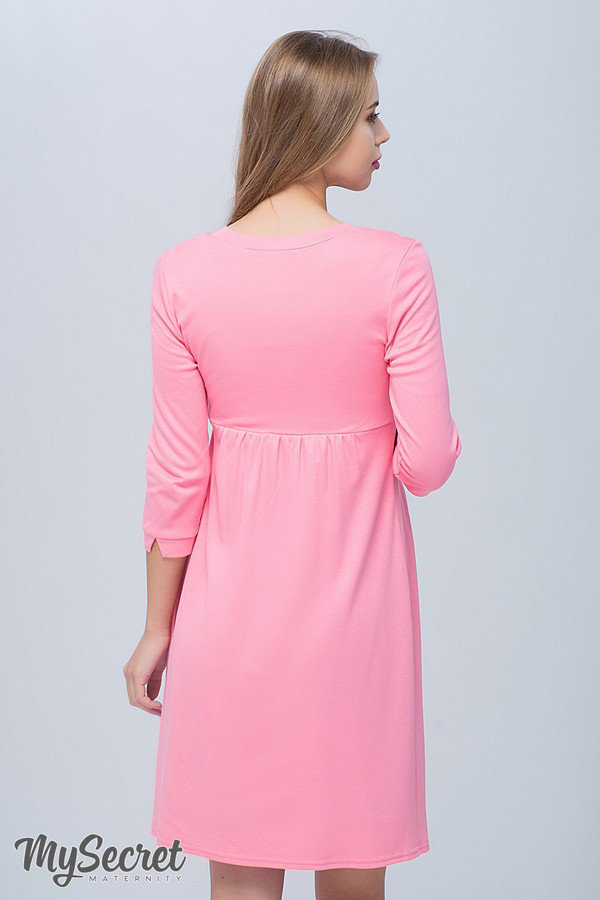 Комплект для беременных и кормящих (халат+ночная сорочка), розовый с серым, размер М - фото 3 - id-p739725536