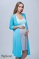 Комплект для беременных и кормящих (халат+ночная сорочка), голубой с серым